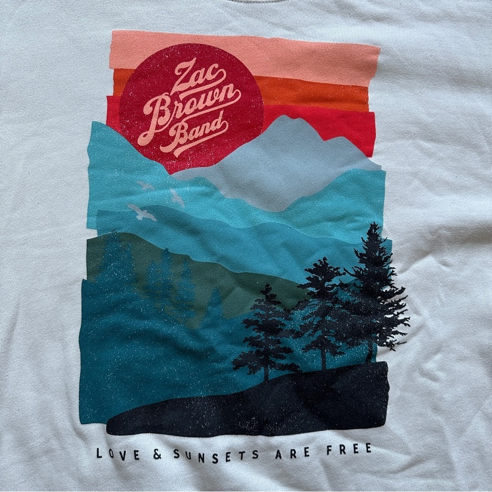 Zac Brown Band Love & Sunsets Beige Crewneck Sweatshirt Unisex Size XXL Comfy - Picture 3 of 12